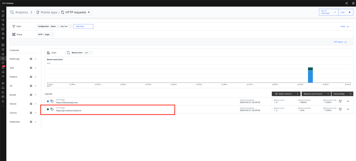 Grouping or filtering will bring in the origin related to the WebView in mobile app